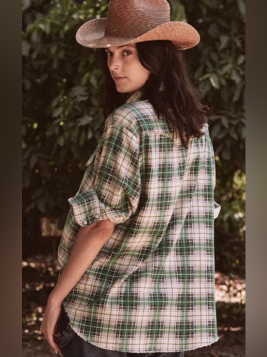 The Great The Heritage Green Plaid Flannel Shirt Womens Sz 2 M Snaps Western - Picture 2 of 12